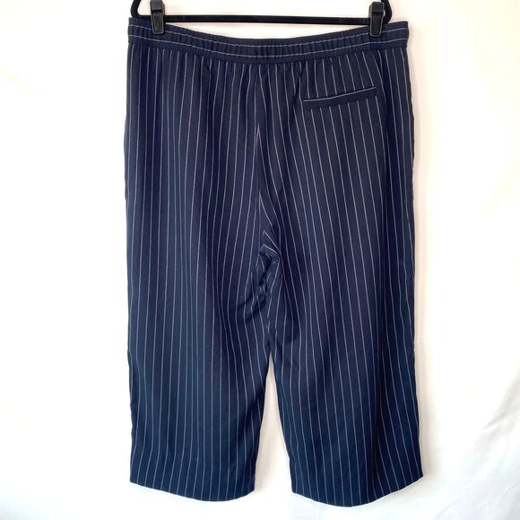 Eileen Fisher Navy Blue and White Pinstripe Cropped Wide Leg Pants Size Large - Picture 9 of 10